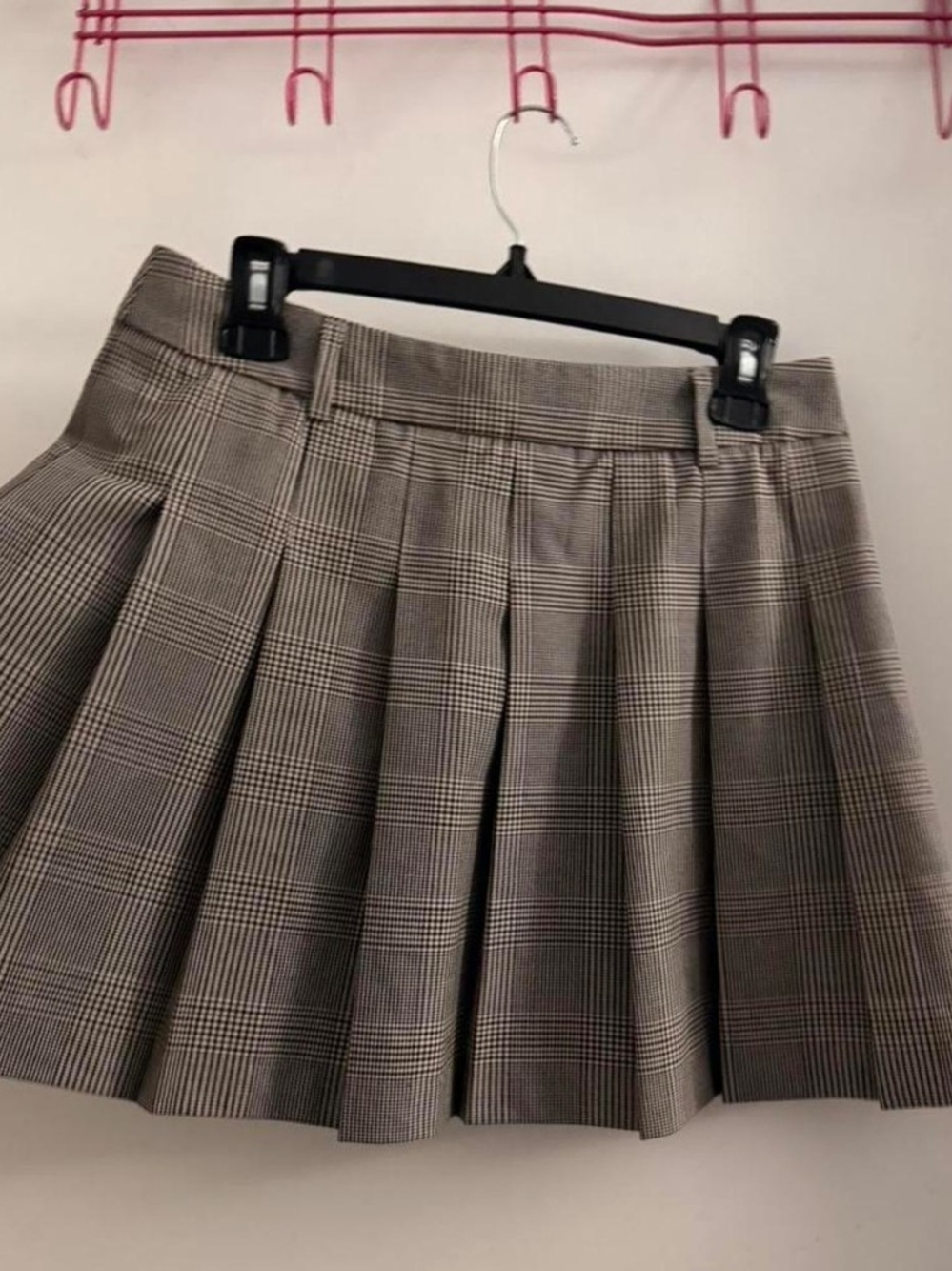 Maison d'Amélie Plaid Pleated Mini Skirt - Grey And Tan Size Small